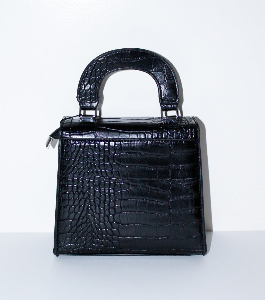 Women's Black Crocodile Leather Handbag Novel | Coveti
